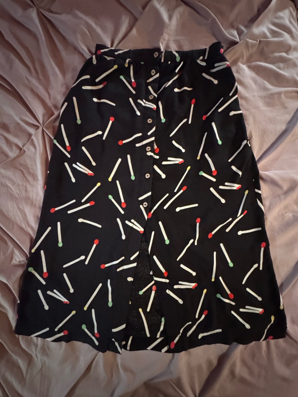 Urban Outfitters Black Midi Skirt with Matchstick Print